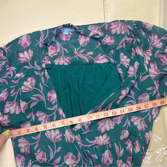 Draper James RSVP Tie Waist Midi Wrap Dress Teal & Pink Floral Print Size XL - Picture 6 of 9